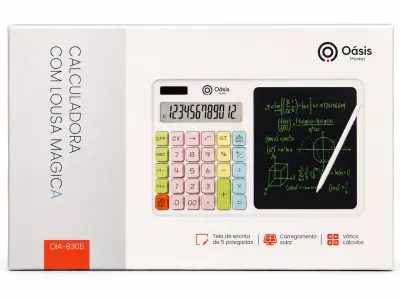 Calculadora Oásis Market OIA-8305 com lousa mágica, solar e multifuncional