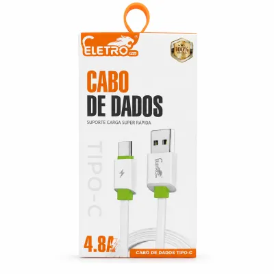 Cabo de Dados ELETRO USB-C 2 metros 4.8A Carga Rápida