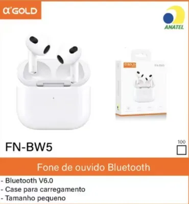 Fone de ouvido Bluetooth αGOLD FN-BW5 V6.0 pequeno e portátil com case de carregamento
