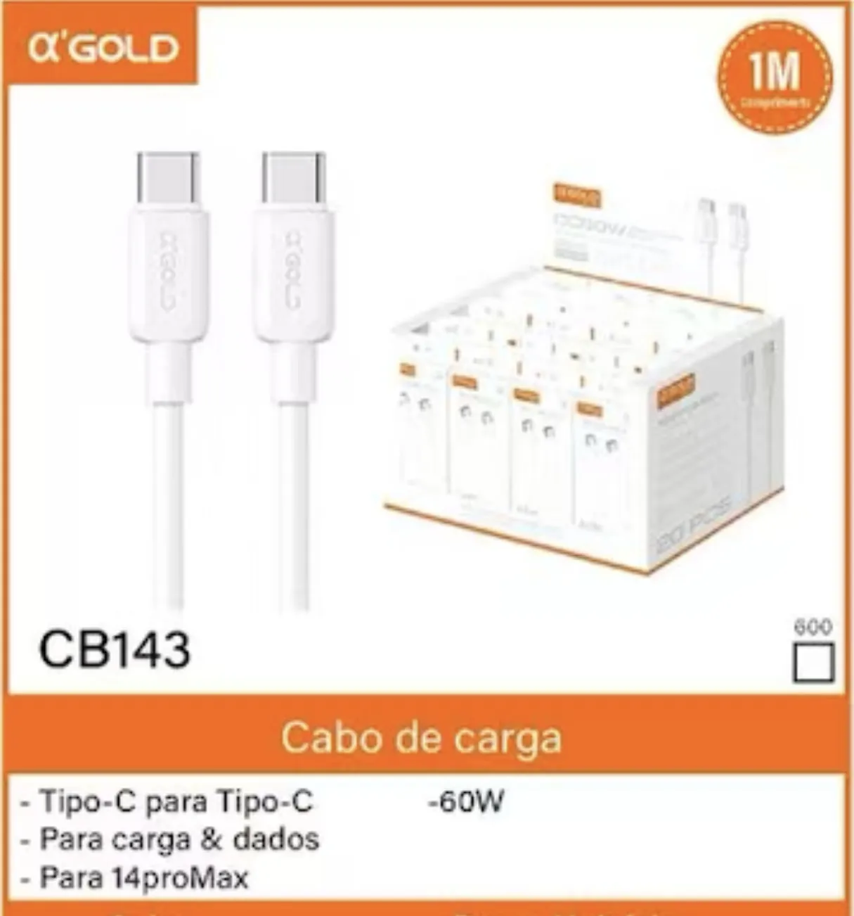 Cabo α‘GOLD PLUS 60W C-C 1 metro, carregamento rápido