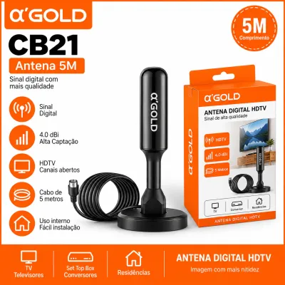 Antena Digital HDTV α'GOLD CB21 5 metros, recepção de sinal de alta qualidade