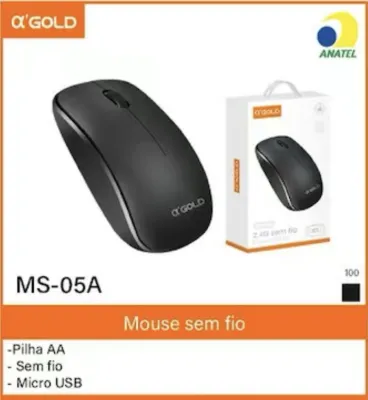 MS-05A α-GOLD Mouse Sem Fio, Preto, Funciona com Pilha AA, Porta Micro USB