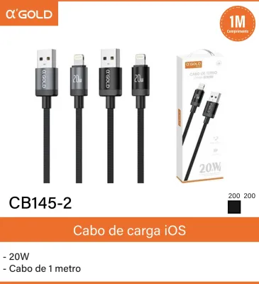 Cabo de carga iOS α-GOLD 1 metro 20W CB145-2, durável e rápido