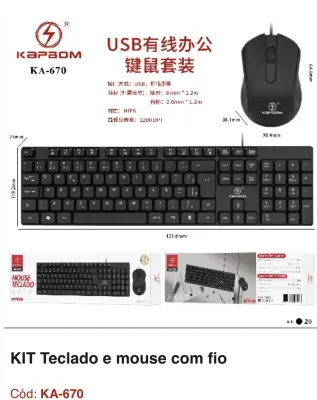 Conjunto de teclado e mouse sem fio, marca: KA-970, 2400 DPI, preto, compatível com computador