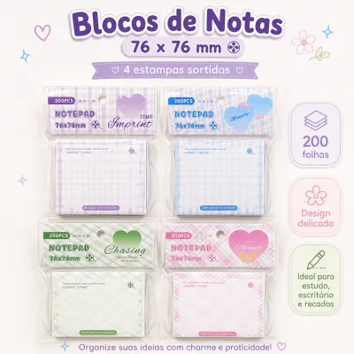 Bloco de notas 200 folhas 76x76mm quadrado impressão fofa