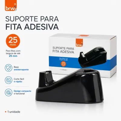 BRW SF1001 Suporte para fita adesiva 25mm, base antiderrapante, corte fácil, design compacto