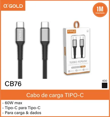Cabo CB76 αGOLD Tipo-C 1m 60W carregamento rápido e transferência de dados