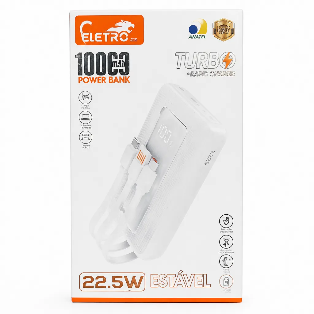 ELETRO 10000mAh移动电源,22.5W快充,带显示屏,适用于多种设备