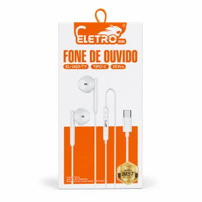 Fone de ouvido ELETRO EL-1410-TY Tipo-C 15 Pro, branco, compatível com celulares