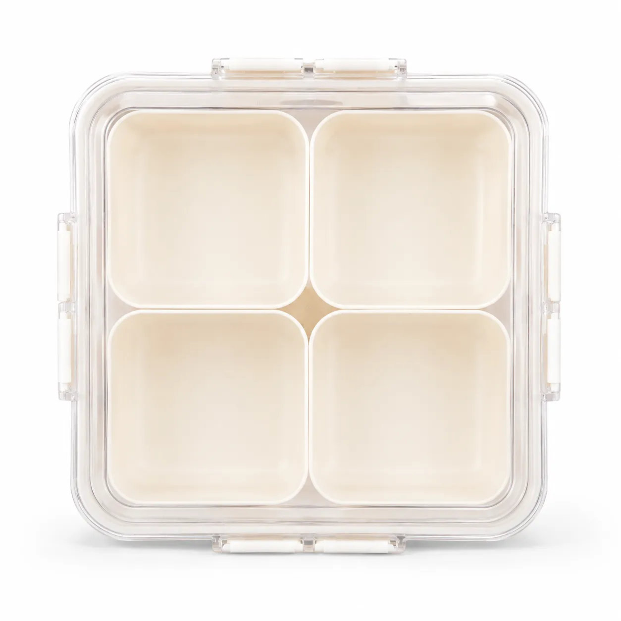Caixa de almoço plástica multifuncional, com quatro compartimentos, armazenamento de alimentos portátil, ideal para almoço e marmita