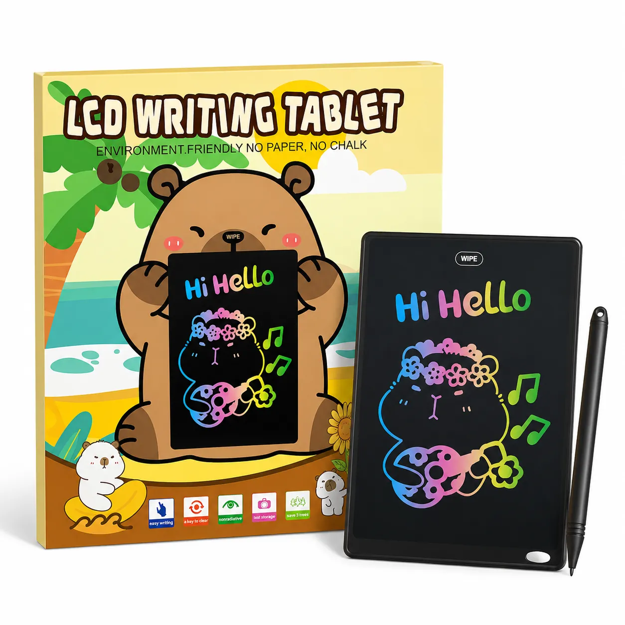 Tablet de escrita LCD, ecológico sem papel, sem giz, design de ursinho para crianças