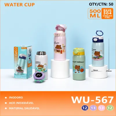 Copo de água de 500ml em aço inoxidável, design de cartoon fofo