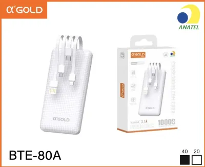 BTE-80A αGOLD Power Bank 10000mAh, suporte de carga rápida 3.1A, cor branca, compatível com vários dispositivos