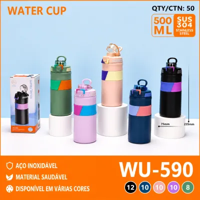 Copo de água WU-590 Aço inoxidável 500ml Disponível em várias cores