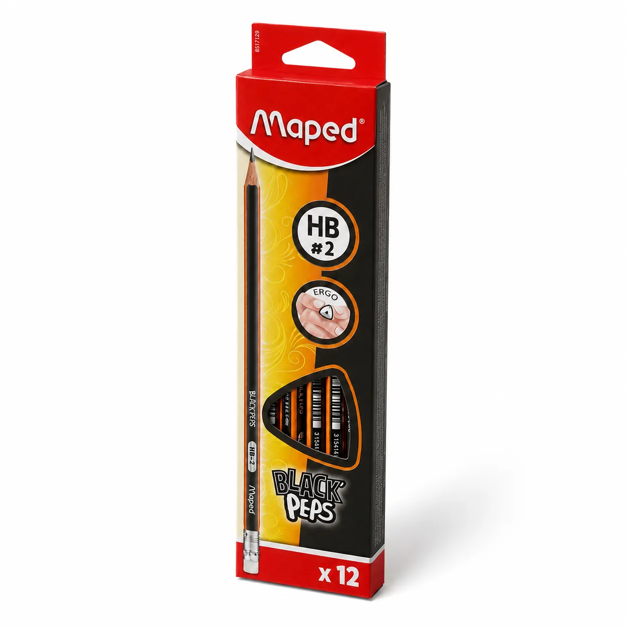 Lápis Maped preto HB #2, pacote com 12 unidades, design ergonômico