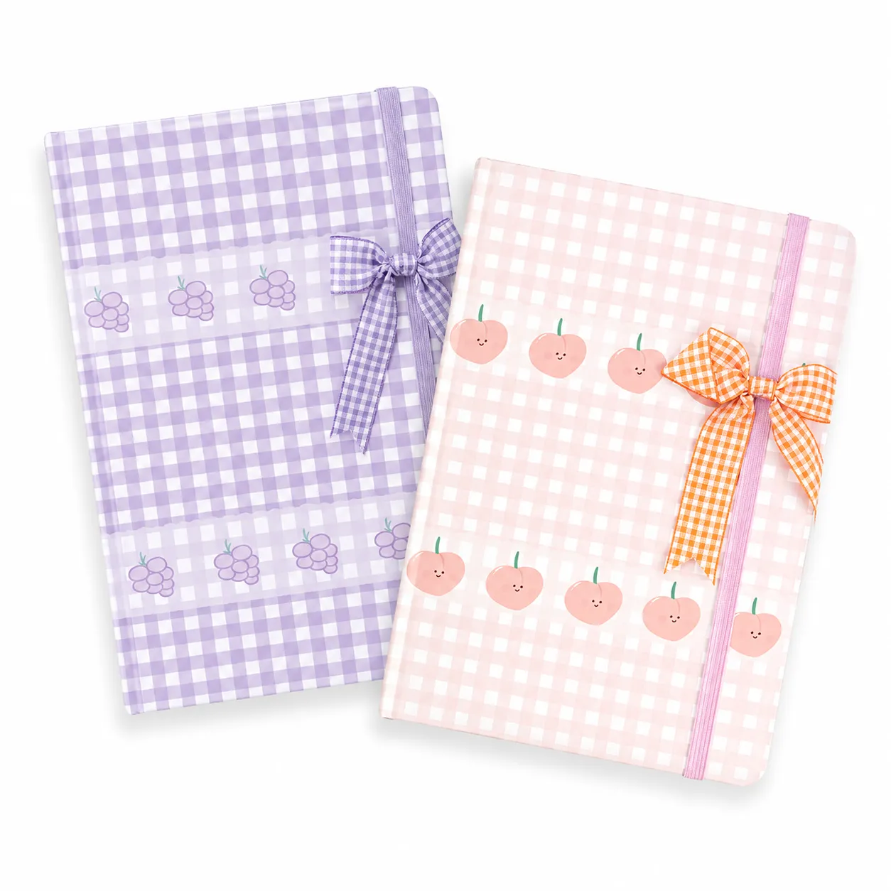 Caderno fofo com padrão xadrez, rosa e roxo, com elástico, ideal para estudantes e uso no escritório