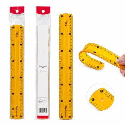 Régua de plástico transparente 30cm amarela para material escolar
