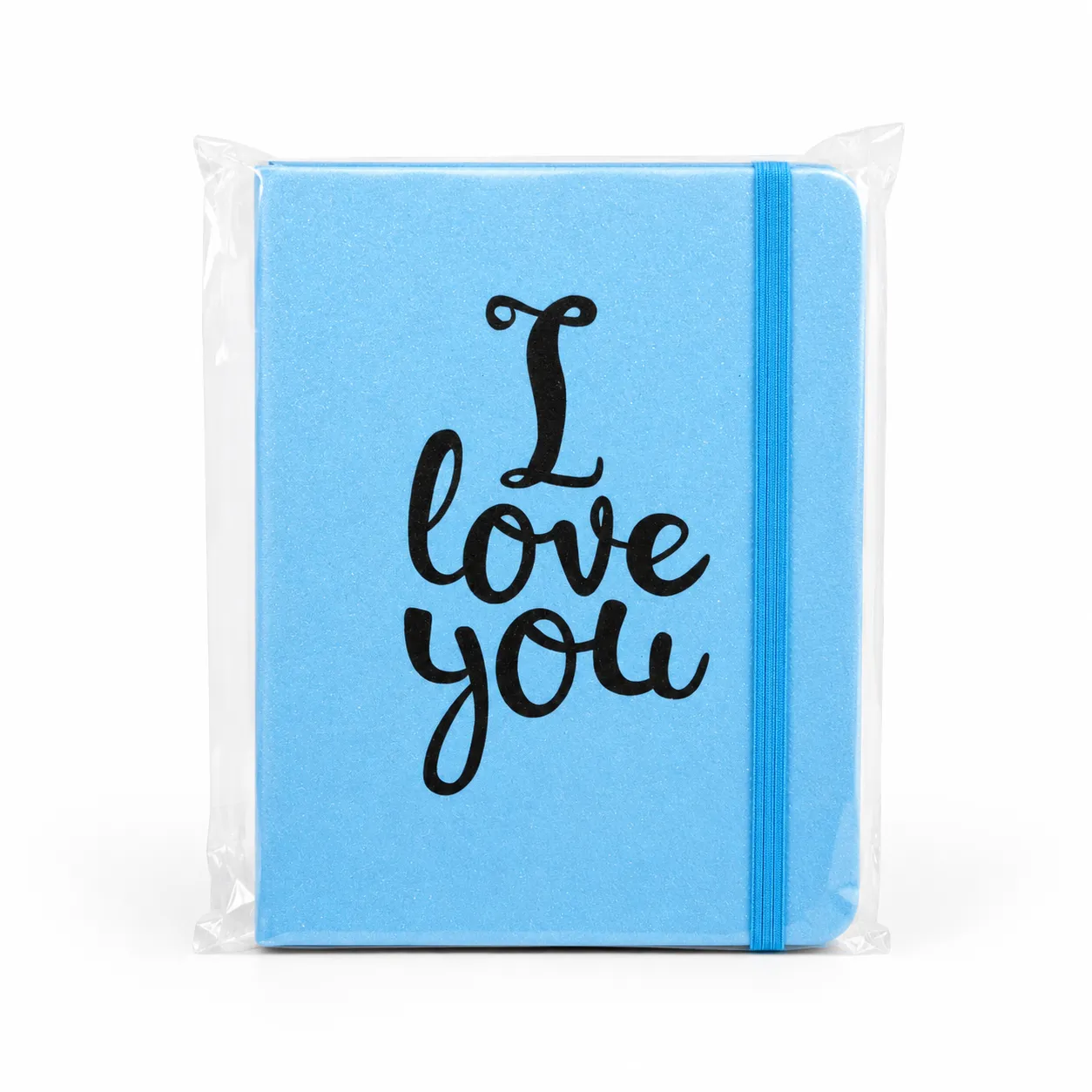 Caderno azul com a frase I love you, caderno portátil, ideal para anotações diárias
