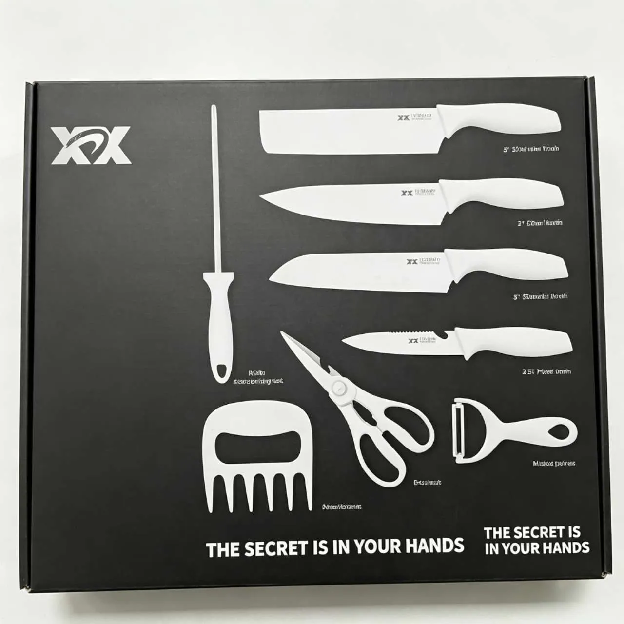 Conjunto de facas YXK com 10 peças, incluindo faca de cozinha, descascador, tesoura, ideal para uso doméstico.