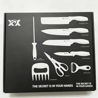 Conjunto de facas YXK com 10 peças, incluindo faca de cozinha, descascador, tesoura, ideal para uso doméstico.