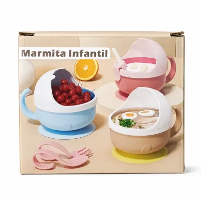 Caixa de conservação infantil, com tampa, disponível em rosa e azul, ideal para frutas e lanches