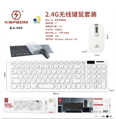 Conjunto de teclado e mouse sem fio KAPBOM KA-666 2.4G, compatível com Windows, Android, iOS, preto