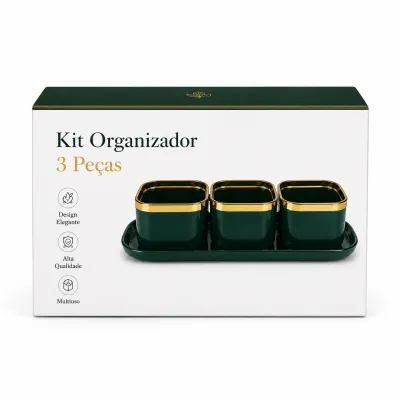 Conjunto de utensílios de mesa verde em três partes, com tampa e colher, ideal para jantares em família