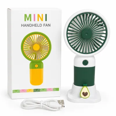 Mini ventilador portátil, verde, recarregável via USB, ideal para atividades ao ar livre e viagens