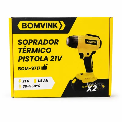BOMVIM Pistola de Ar Quente 21V, 1.5Ah, faixa de temperatura 30-550℃, ideal para diversas aplicações