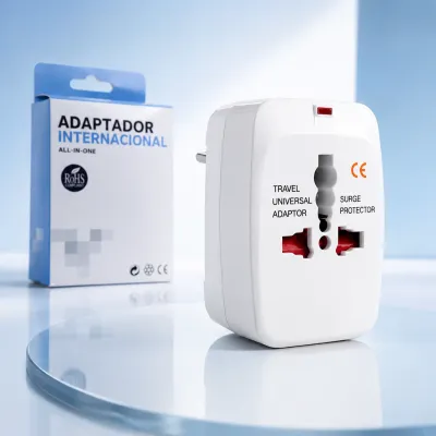 Adaptador de viagem internacional, marca ENB, compatível com várias tomadas, certificado de segurança