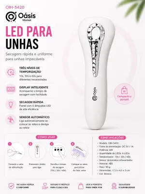Luz de Unhas LED Oasis OIH-5420, secagem rápida, display inteligente, design portátil