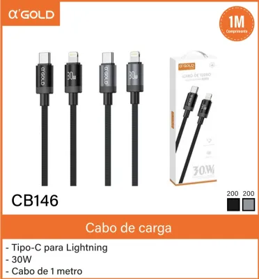 Cabo de carga α-GOLD 1 metro 30W, Tipo-C para Lightning, CB146