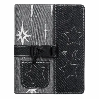 Caderno preto com padrão de estrelas, caderno portátil, ideal para estudantes e uso no escritório