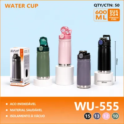 Copo de água em aço inoxidável 600ML, garrafa de viagem, ideal para esportes ao ar livre, marca WU-555
