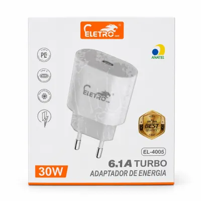 El-4005 Carregador ELETRO 30W 6.1A Turbo, ideal para carregamento rápido