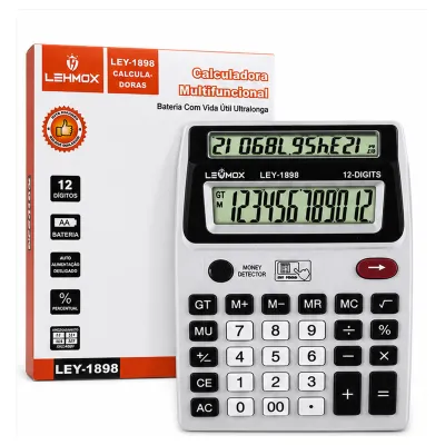 Calculadora Multifuncional LEHMOX LEY-1898, 12 dígitos, bateria de longa duração, ideal para escritório e estudos