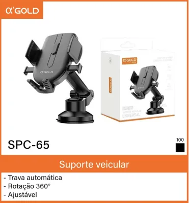 Suporte veicular α-GOLD SPC-65, trava automática, rotação 360°, compatível com diversos smartphones