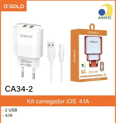 α‘GOLD快充充电器 CA34-2，2个USB接口，iOS兼容，输出功率4.1A