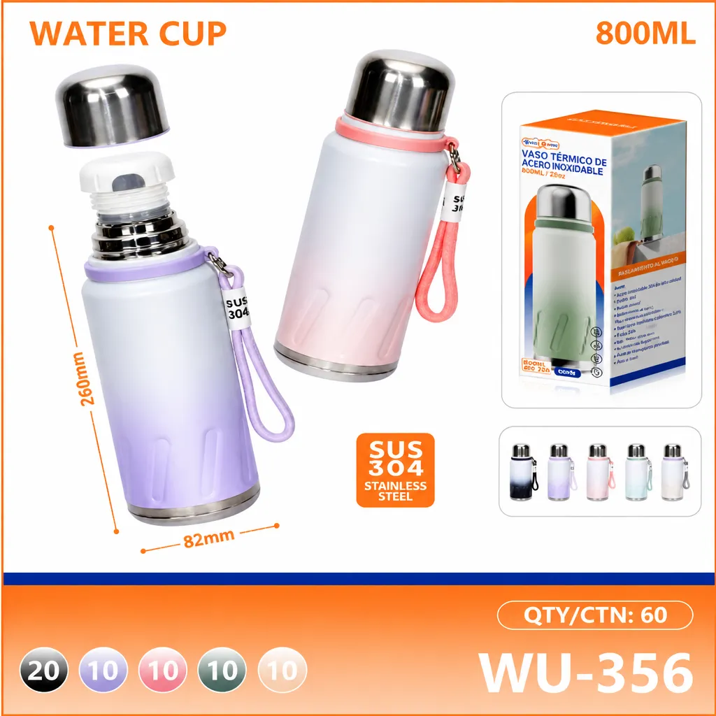 Copo de água WU-356, 800ml, aço inox 304, cor gradiente, com alça
