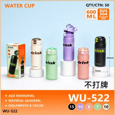 Copo de água sem marca 600ml, garrafa de aço inox, ideal para esportes ao ar livre, portátil e térmico