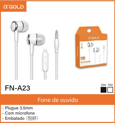 Fone de ouvido α-GOLD FN-A23 com plugue de 3,5mm e microfone, cor branca