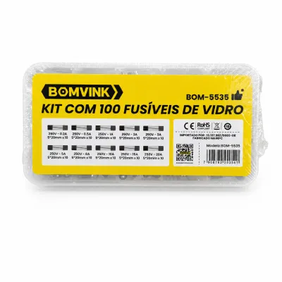 Kit com 100 fusíveis de vidro Bomvink