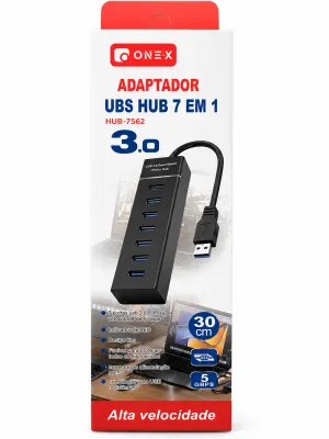 Hub USB 3.0 ONEX 7 em 1 HUB-7562, 30 cm, suporta transferência de alta velocidade de 5Gbps