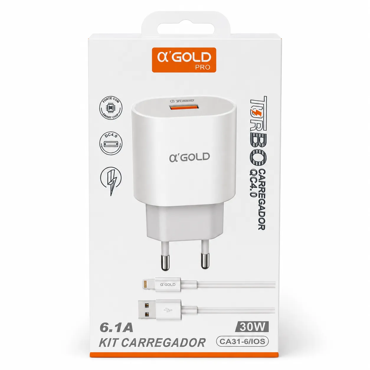 Ca31-6 Kit carregador αGOLD PRO 30W, 6.1A, inclui cabo USB-C