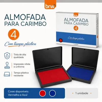 BRW CB0403 Carimbo Nº4, almofada vermelha e azul com tampa plástica, para impressão de alta qualidade