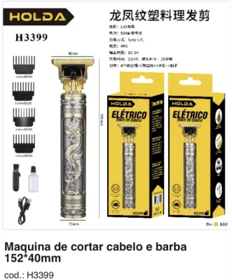 Máquina de cortar cabelo e barba HOLD A H3399 152*40mm, com vários pentes, ideal para corte de cabelo e barba