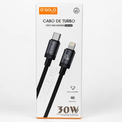Cabo de dados αGOLD Plus 30W Type-C para Lightning, CB114, material de alumínio
