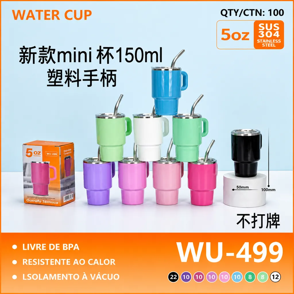 Wu-499Novo copo mini 150ml com alça de plástico, design resistente ao calor