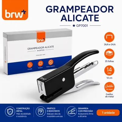 Grampeador de metal BRW GP7001, compatível com grampos 26/24, 14 cm, design durável, ideal para escritório