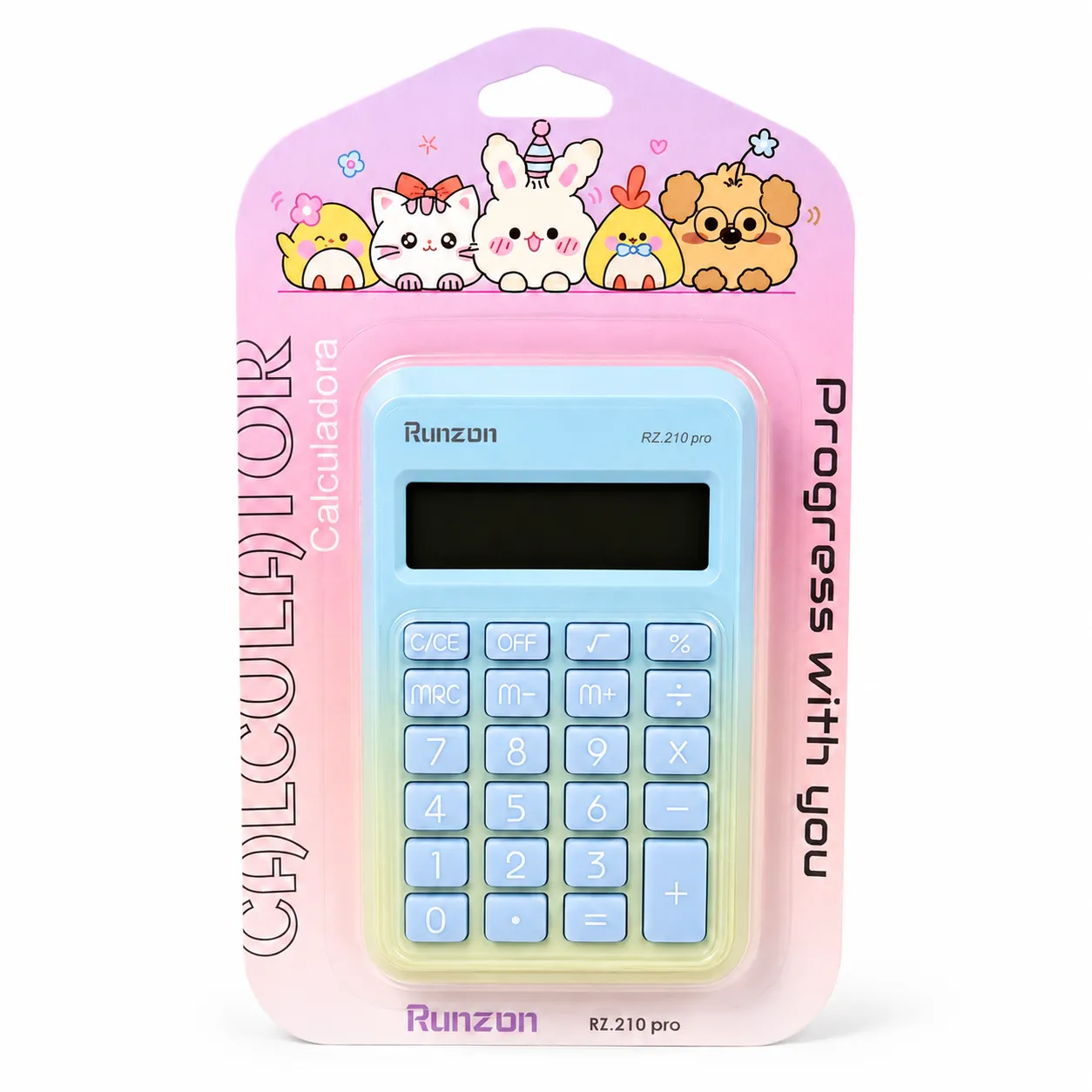 Calculadora Ruizdun RZ 210 Pro, cor azul e rosa, portátil, ideal para estudantes e escritório